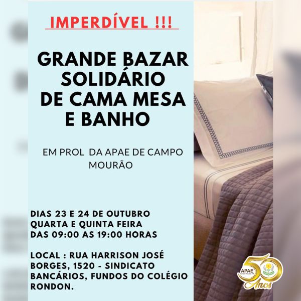 Está chegando o grande bazar em prol da Apae!